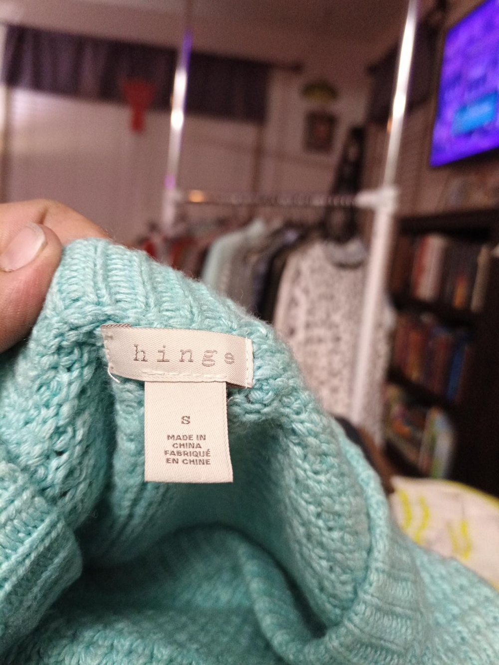 hinge Mint Cable Knit Crewneck Sweater